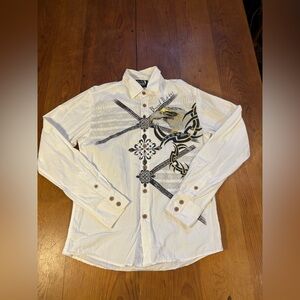 Brad Butter Shirt Medium Metallic Eagle  Button Up Gold Graphic